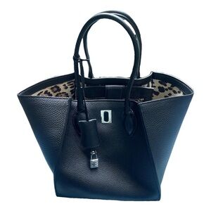 Ermanno Scervino Black Leather Tote with Leopard-Print Lining